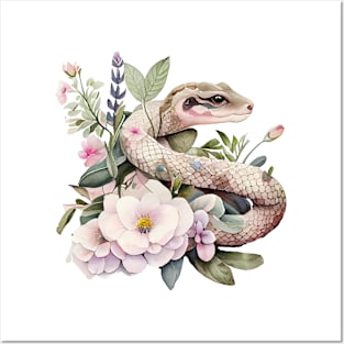 Snake with flowers Posters and Art